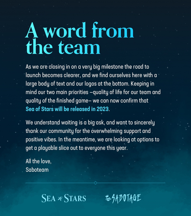 Sea of Stars Pushed to 2023 - RPGamer