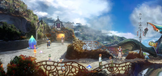 Screenshot from Baten Kaitos 1 HD remaster, showing a sky dock.