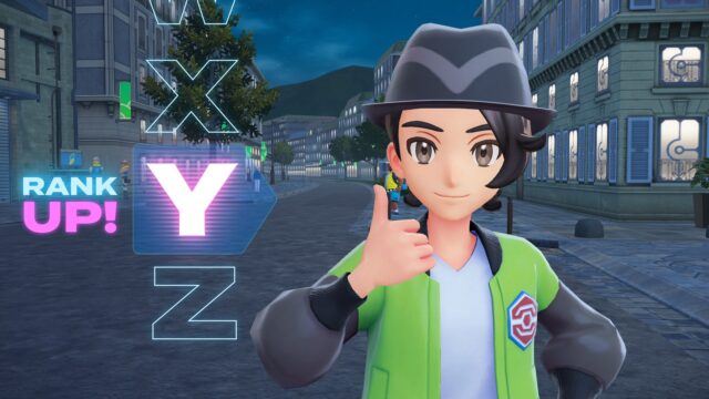 Player character in Pokemon Legends Z-A giving a thumbs-up at Rank Up to Y