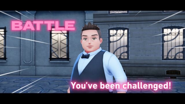 A waiter challenges the player to a Pokemon battle