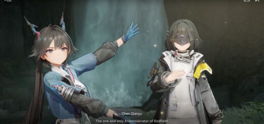 A screenshot from Arknights:Endfield. Chen is doing the Will Smith look at this meme pose, showing off the Endmin. There are sparkles.