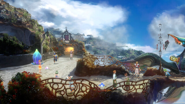 Screenshot from Baten Kaitos 1 HD remaster, showing a sky dock.